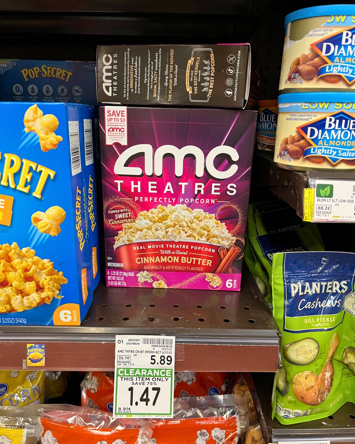 clearance popcorn on shelf.