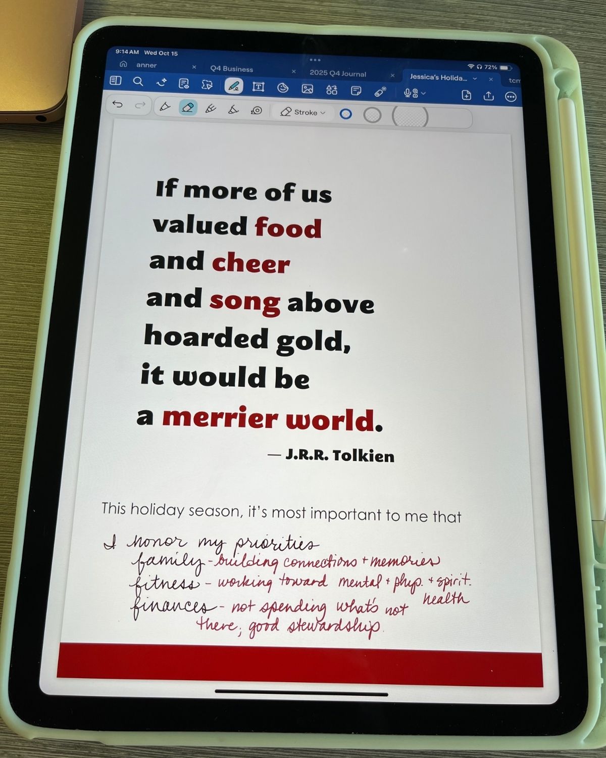 holiday success kit open to priorities page.