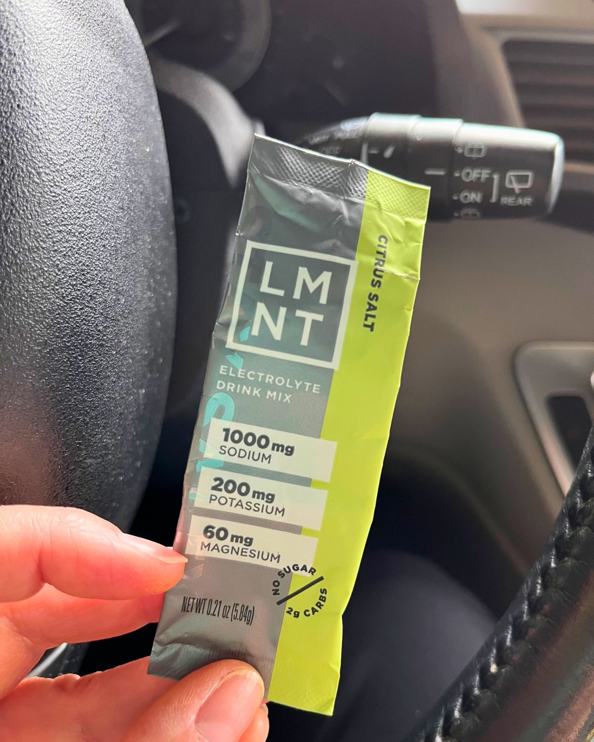 packet of citrus salt LMNT in car.