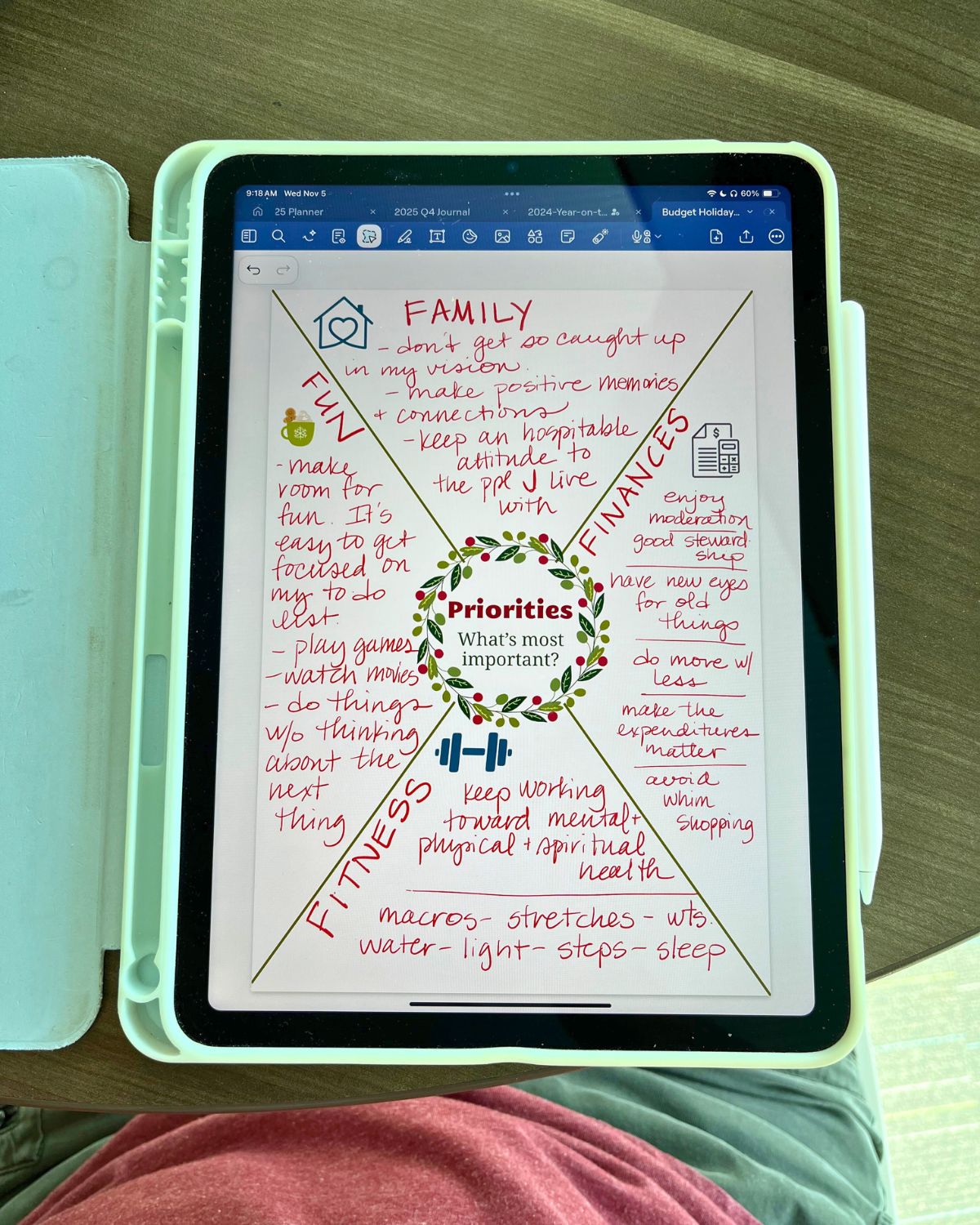 screenshot of budget holiday prep priorities worksheet.