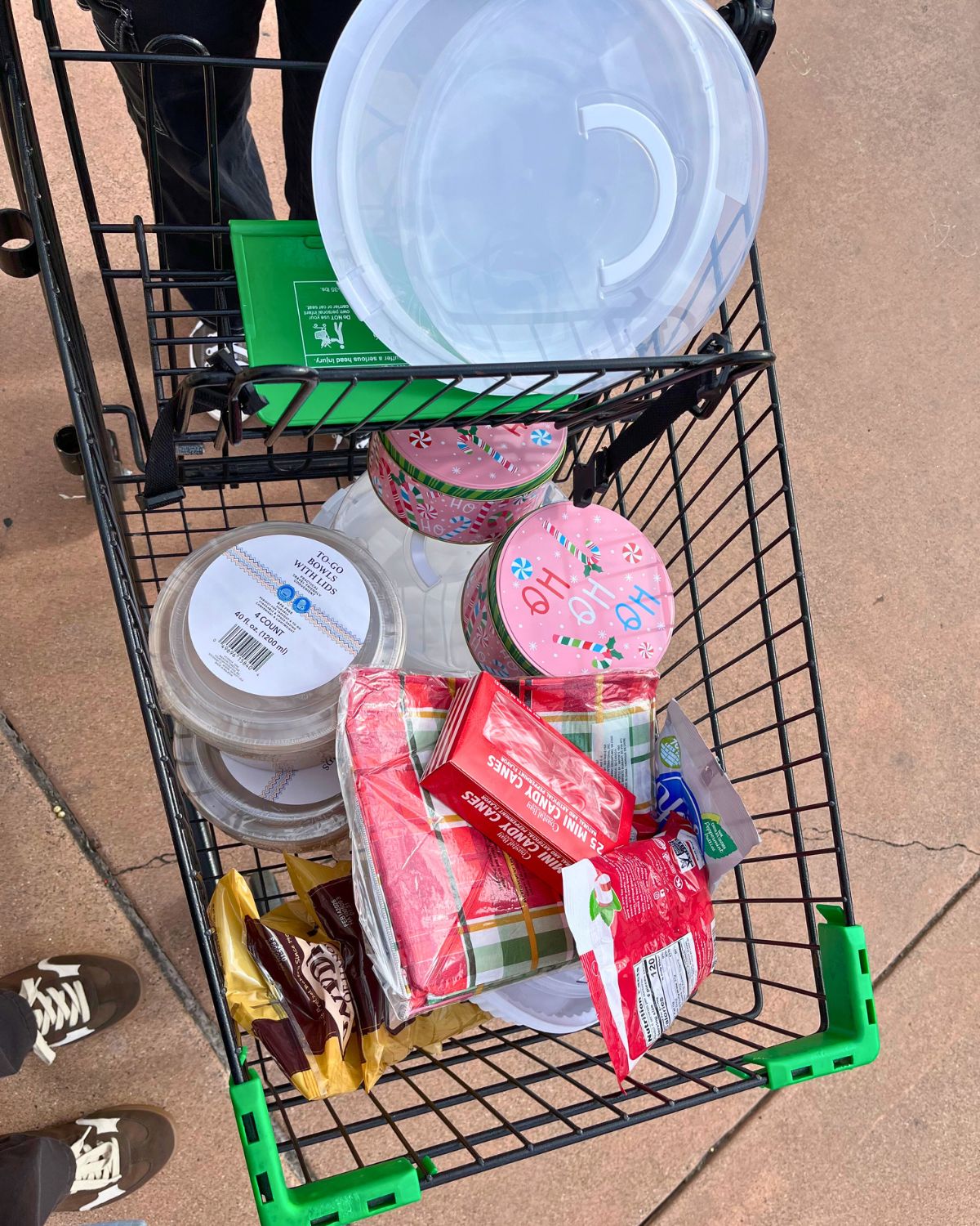 array of purchases from dollar tree in cart.