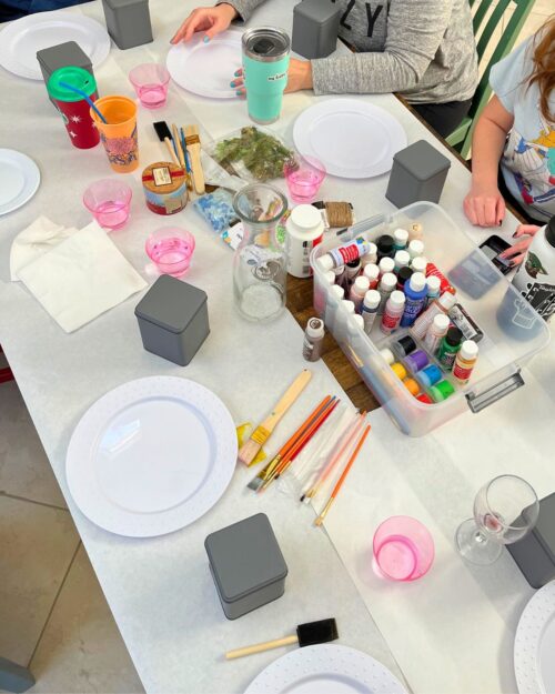 supplies laid out on work surface.