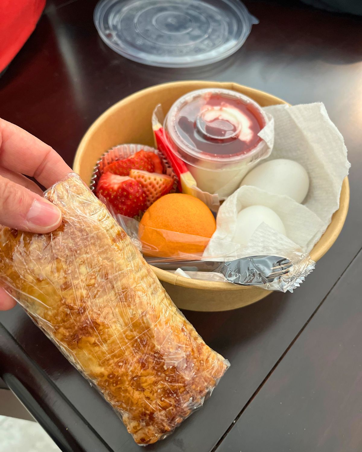 meal packed breakfast with puff pastry.