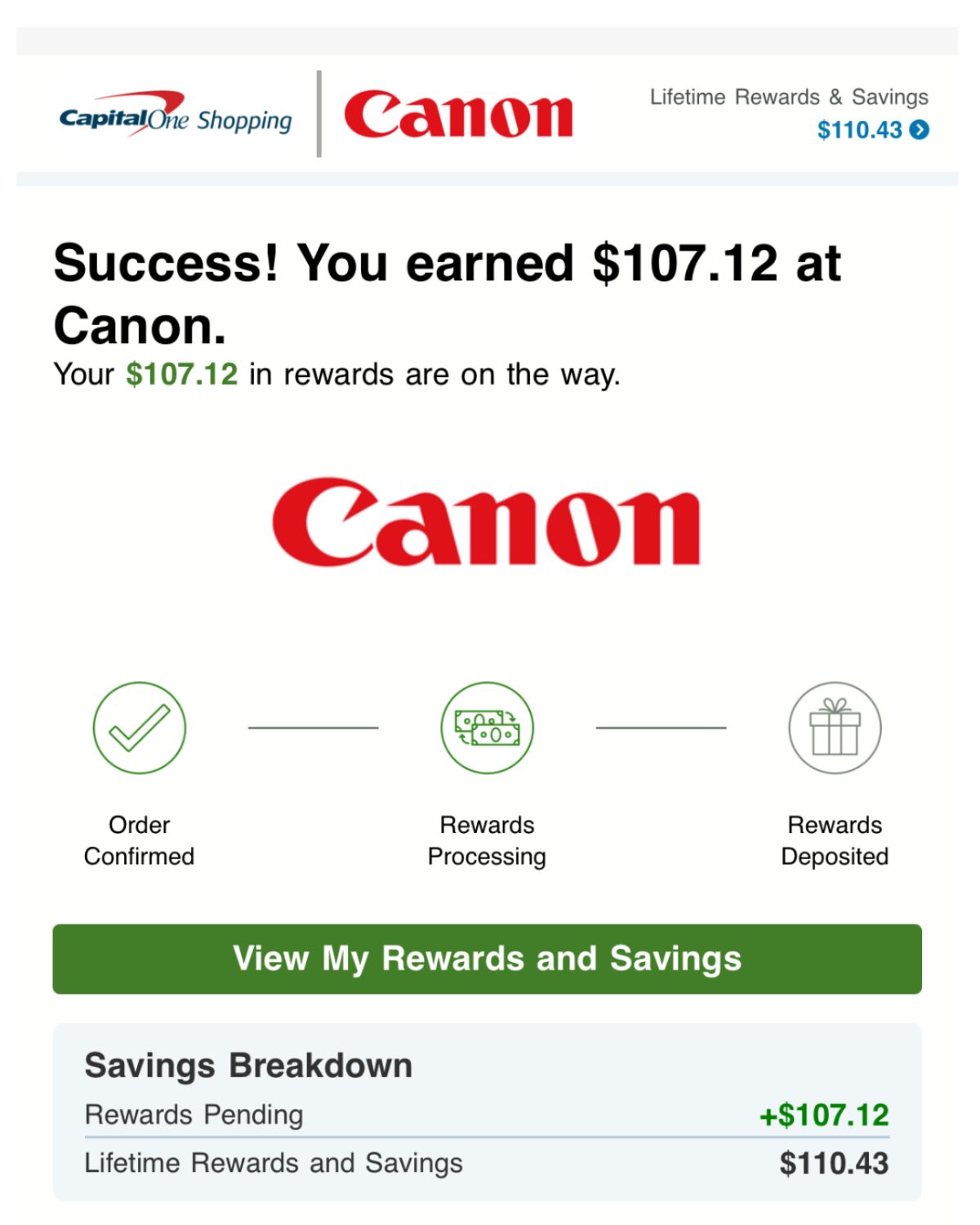 screenshot from CapitalOne Shopping.