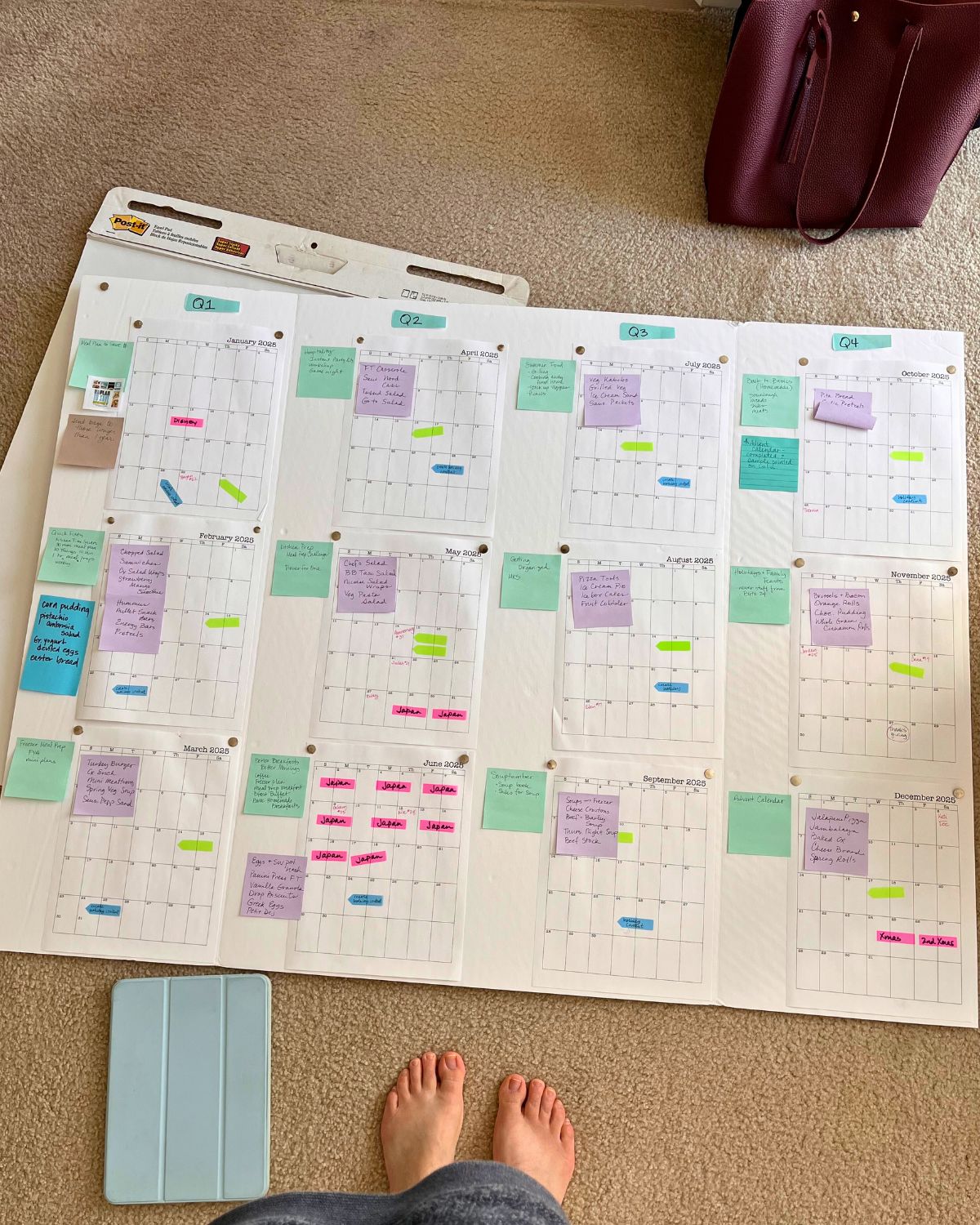 Year on the wall spread out on floor.