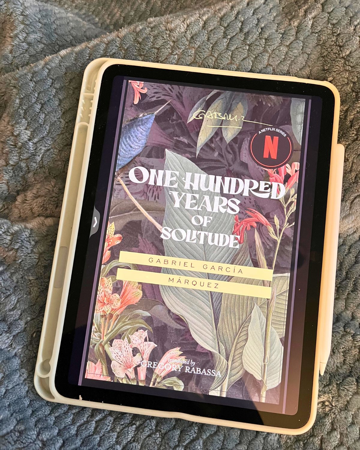 cover image of 100 years of solitude on iPad.