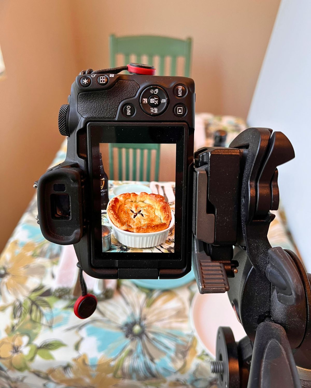 view of food photo through screen of camera.