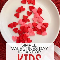 plate of heart sprinkles with text overlay.