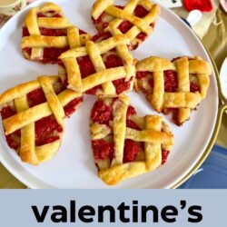 platter of heart cookies, with text overlay.