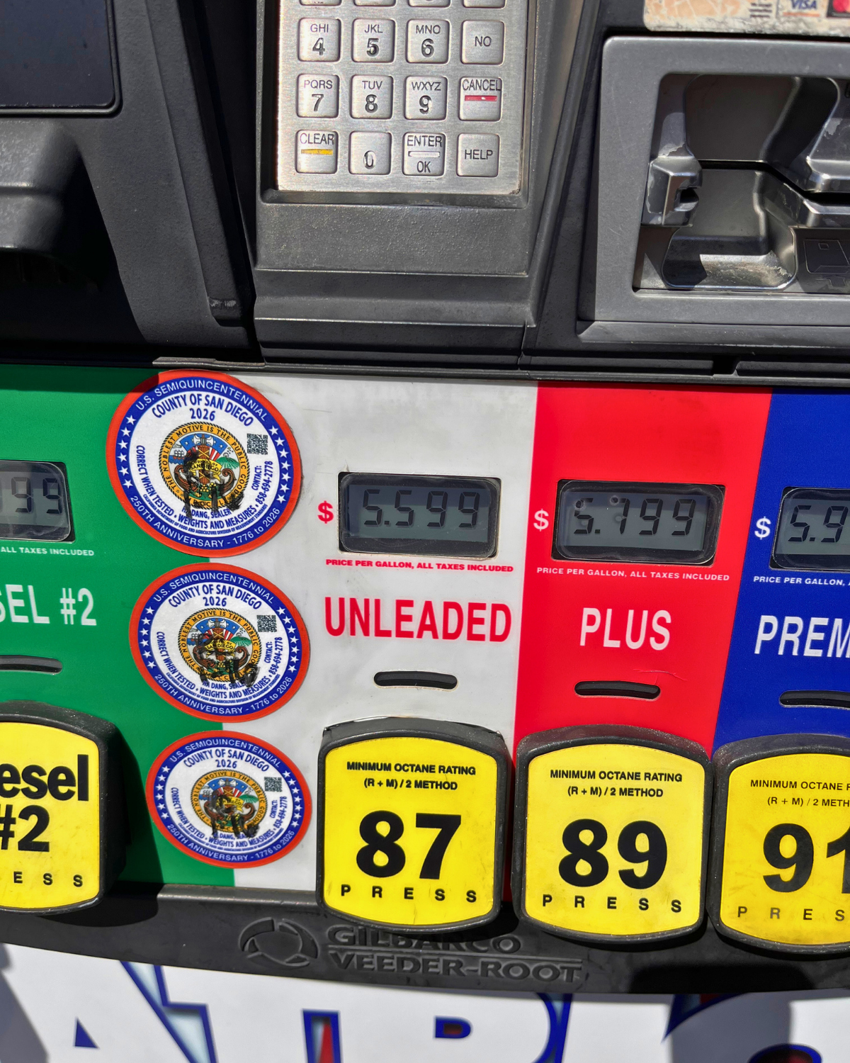 gas tank with high california prices.