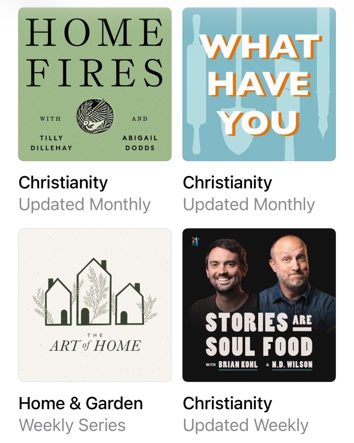 collage of podcasts I listen to.