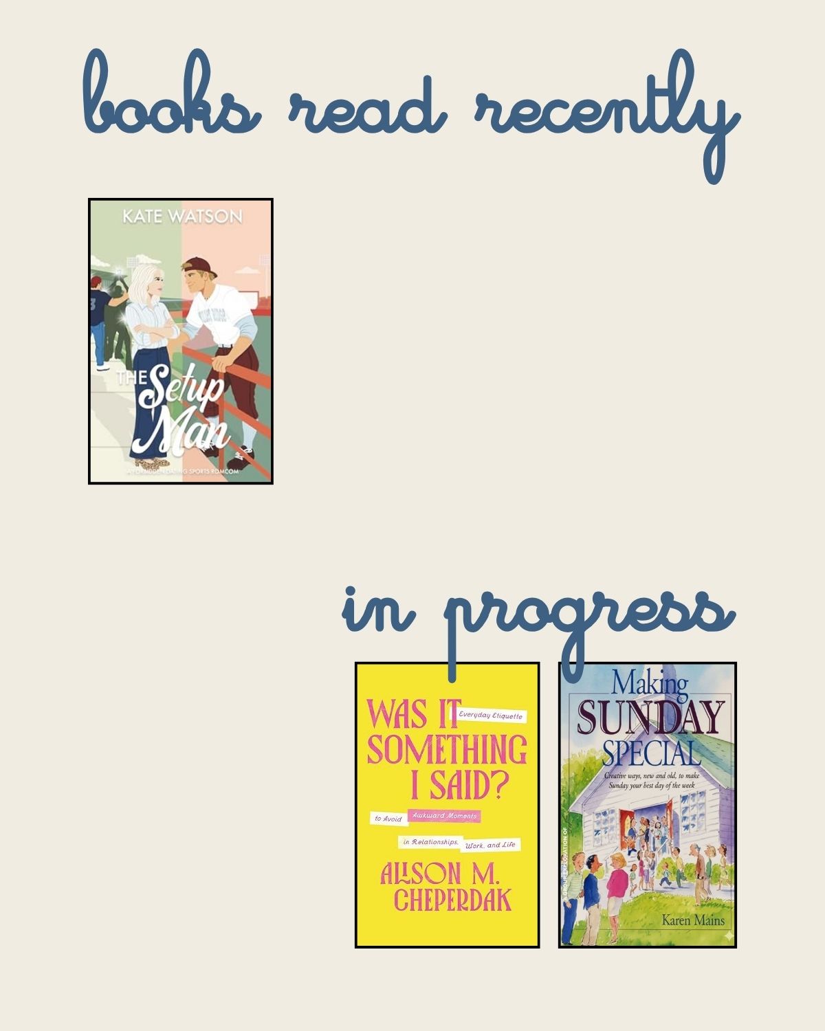 reading log for the past week.