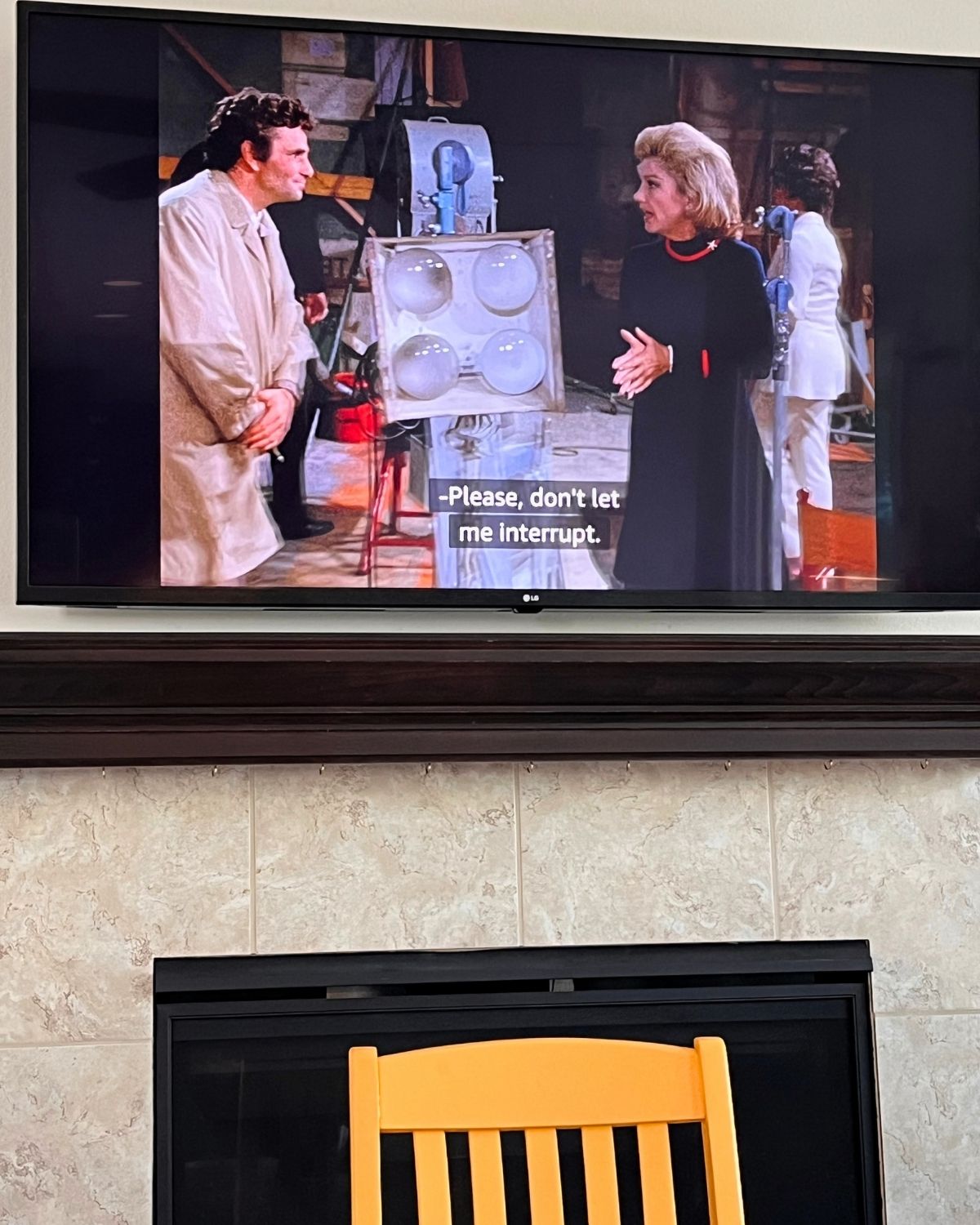 image of big screen tv with columbo and an actress on the screen.