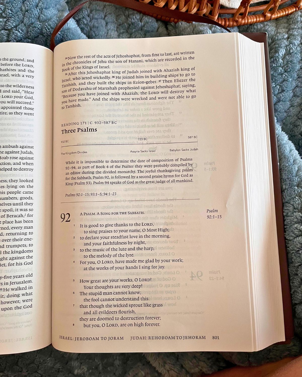 chronological bible open to psalm 92.