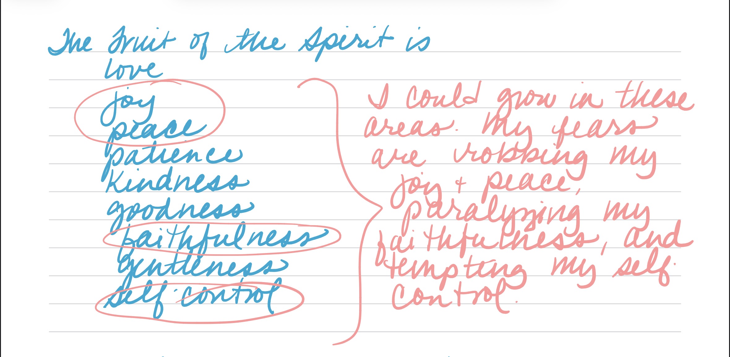 screenshot from journal of the fruits of the spirit.