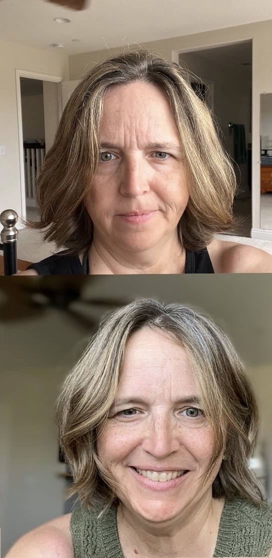 before and after hair cut head shots.