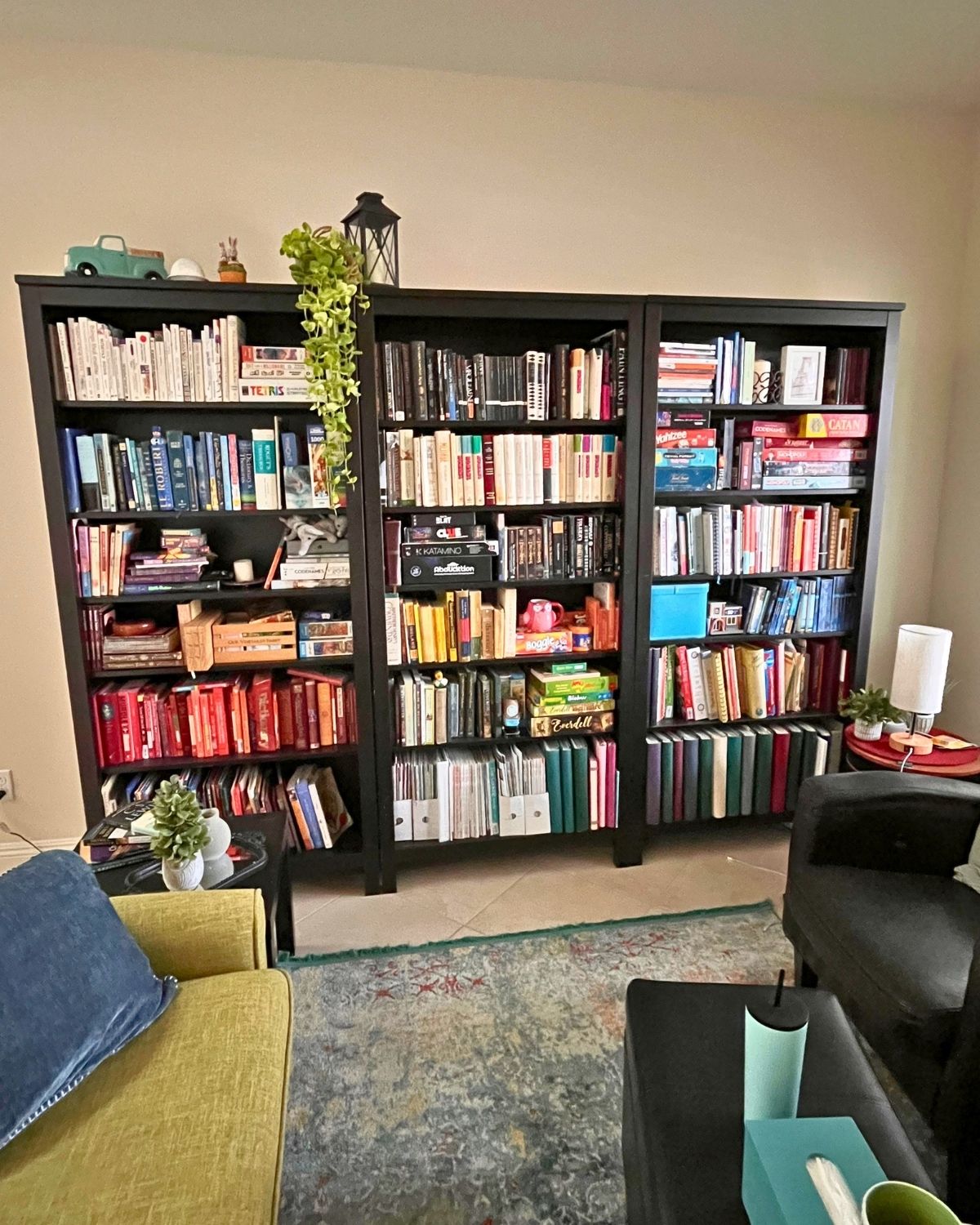 book shelves in library.