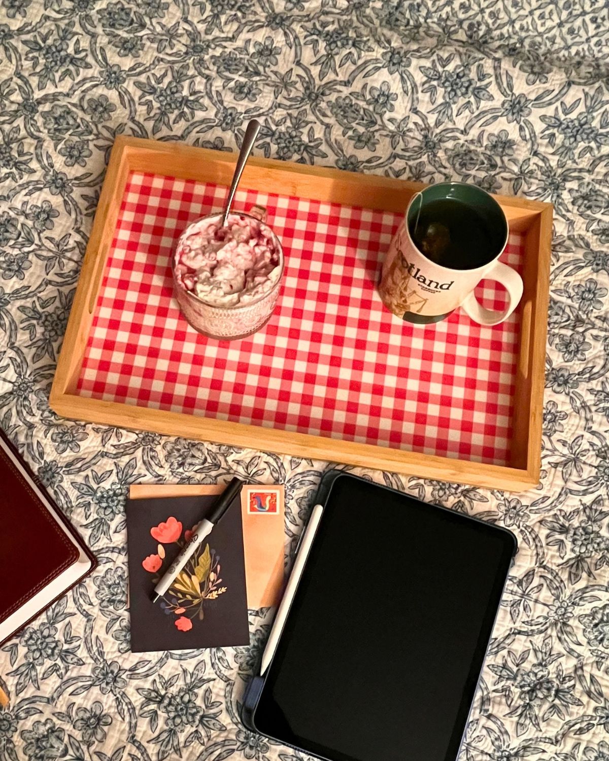 overhead shot of breakfast tray.
