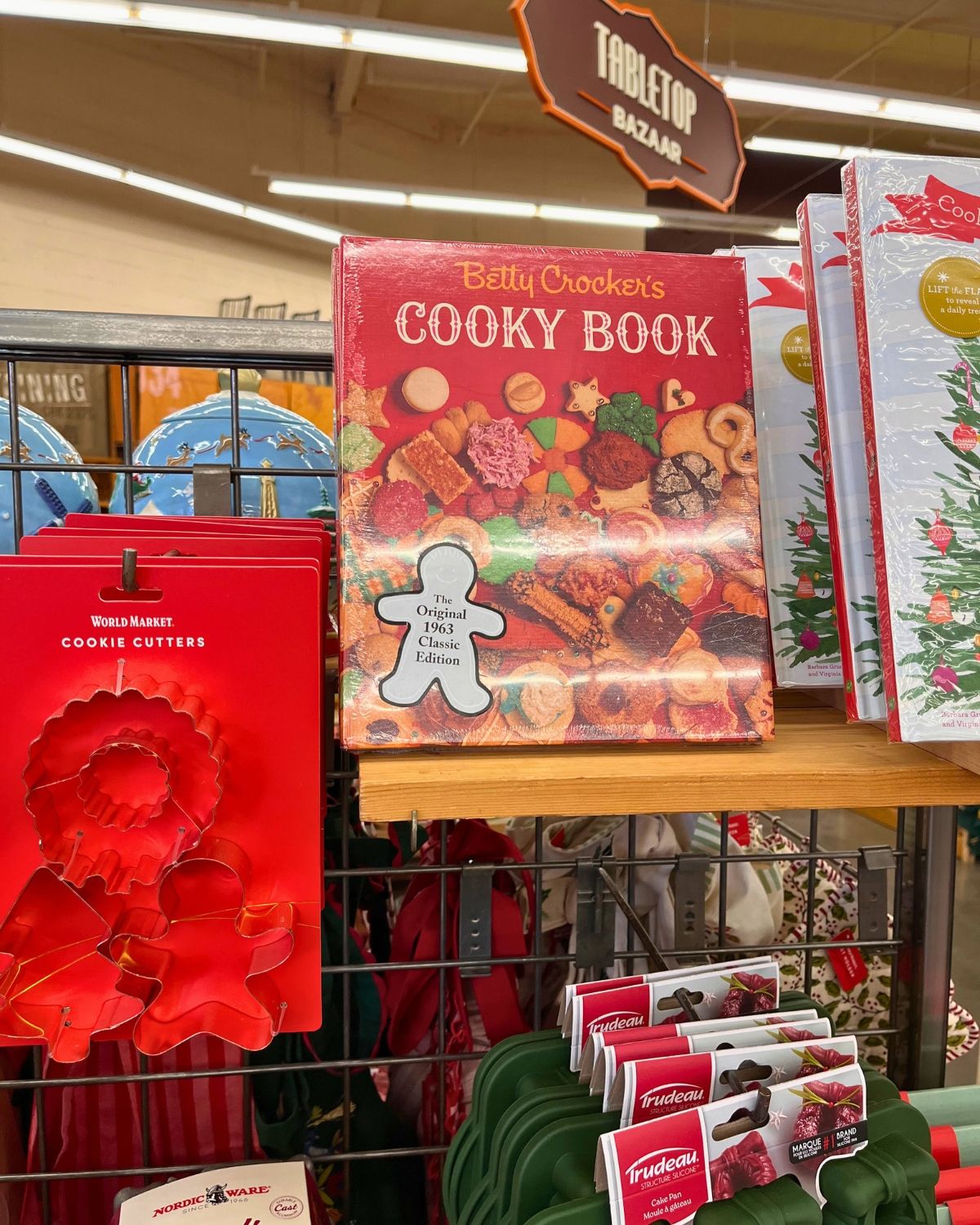 holiday display at world market with a betty crocker cooky book.